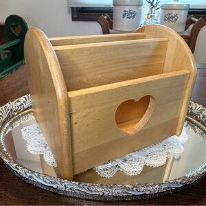 Vintage Wooden Heart Cutout Desk Organizer - Light Natural Wood - Swivels